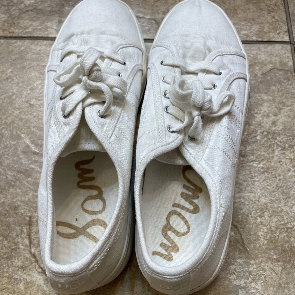 Sam Edelman Womens Genara White Canvas Solid Sneakers Shoes 8 M